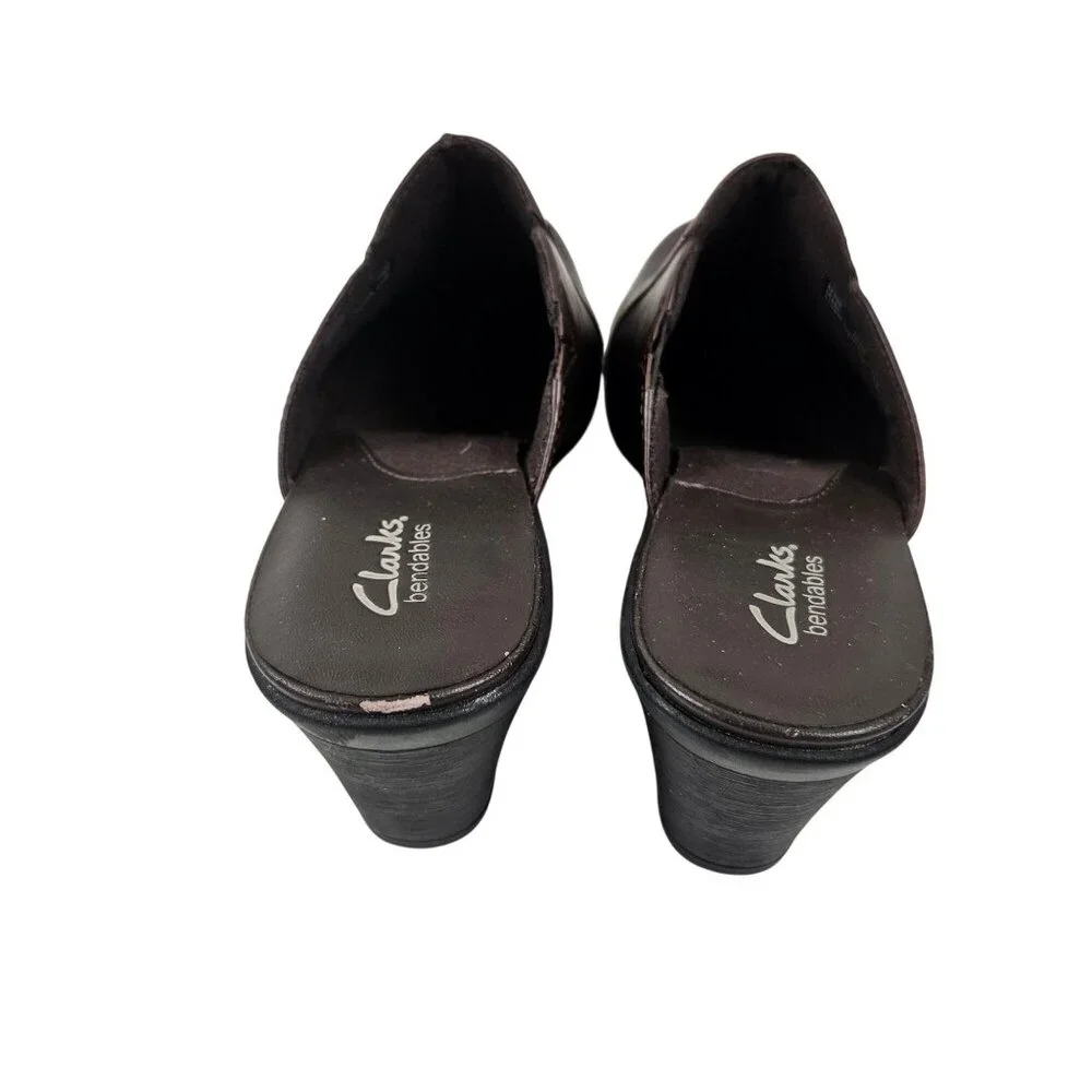 Clarks Bendable Womens Size 7M Mule Shoes Brown Leather Slip On Block Heel - Picture 4 of 9